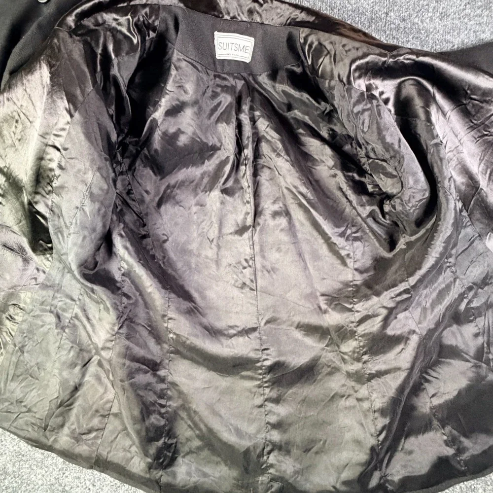 Suitsme Blazer Jacket Women 34x27 Black Single Breasted Satin Notch Lapel Formal